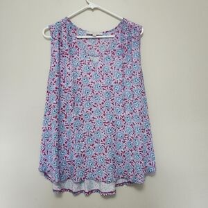 LOFT Pink Sleeveless V-Neck Blouse with Floral Design And Ties Size XXL